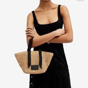 All Saints Woven Crossbody Bag in Tan and Black